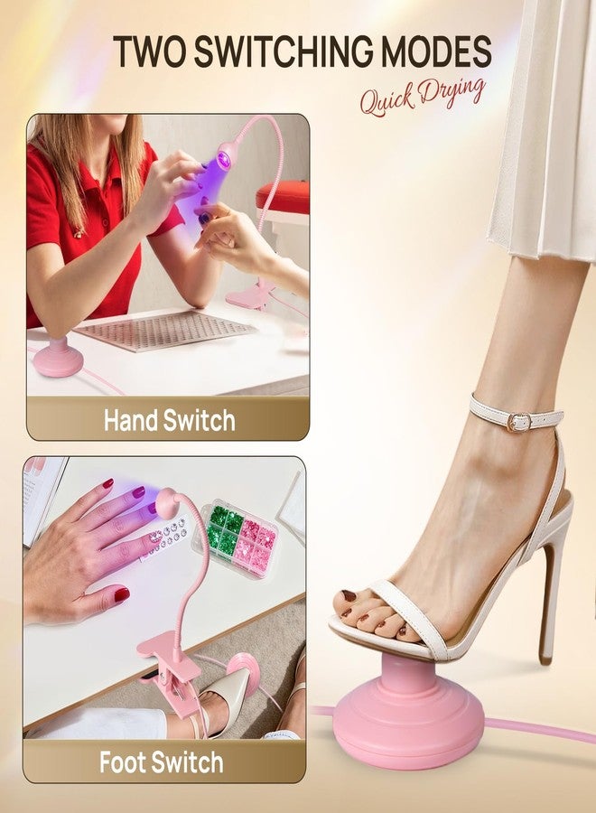 AORAEM UV LED Nail Lamp, Quick Drying UV Light for Gel Nails Foot Control LED Nail Cure Lamp, Flash Cure Light with Gooseneck and Clamp for Gel Nails, Pink - Image 2